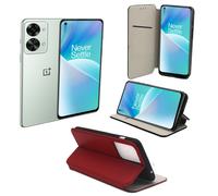 Housse rouge pour OnePlus Nord 2T 5G / One Plus Nord 2T 5G étui protection Portefeuille à Rabat avec Porte Cartes pochette