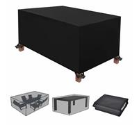 Housse Salon de Jardin 150x215x150cm/LxWxH Bache Salon de Jardin pour Patio Table Chaises Imperméable Anti-UV Résistant Au Froid Coupe-Vent Noir Oxford Tissu pour Table Canapé Inclinable Chaises