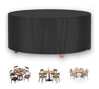 Housse Salon de Jardin Exterieur Imperméable,Tissu Oxford 420D, Coupe-Vent, Anti-UV,Couverture Table de Jardin Ronde (Black,230x110cm-90.5x43in)