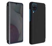 Housse Samsung Galaxy A12 Clapet translucide Design Miroir Support Vidéo noir