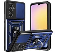 Housse Samsung Galaxy A25 - Hybride Pc+Tpu Antichoc Avec Bumper Silicone, Cache Objectif Coulissant, Anneau Rotatif 360° Et Plaque Magnétique Pour Support Voiture - Bleu