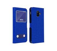 Housse pour Samsung Galaxy A6 Etui Clapet 2x Fenêtre Coque Silicone Gel - Bleu