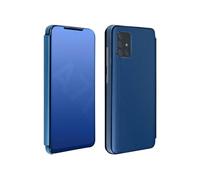 Housse Samsung Galaxy A71 Clapet Effet Miroir Support Vidéo Bleu