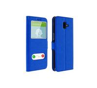 Housse pour Samsung Galaxy J6 Plus Etui Double Fenêtre Coque Silicone - Bleu