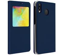 Coque et étui téléphone mobile AVIZAR Housse Samsung Galaxy M20 Etui à Clapet Fenêtre Coque Ultra-fin Bleu nuit