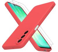 Housse Silicone Liquide Samsung Galaxy A26 5g (6,7"") + 2 Verres Trempés - Étui Antichoc Microfibre Anti-Rayures, Grip Antidérapant - Rouge