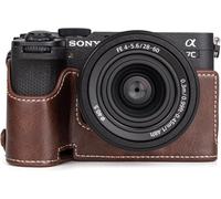 Housse Sony A7C II Demi-étui en Cuir PU de supérieure avec poignée et Ouverture en Bas Parfaitement Compatible avec Les appareils Photo Sony Alpha 7C II/A7C Mark II Café