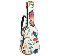 Housse souple pour guitare acoustique avec 2 poches et boucle de suspension arrière pour basse électrique de 101,6 cm, 104,7 cm, 106,7 cm, aquarelle, bleu, rose, fleurs sauvages et papillons prairie