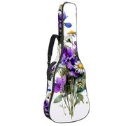 Housse souple pour guitare acoustique avec 2 poches et boucle de suspension arrière pour guitare classique basse électrique de 101,6 cm, 104,7 cm, 106,7 cm, fleurs de lotus roses dans un style vintage