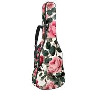 Housse souple pour guitare acoustique avec 2 poches et boucle de suspension arrière pour guitare classique basse électrique de 101,6 cm, 104,7 cm, 106,7 cm, fleurs de lotus roses dans un style vintage