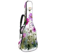 Housse souple pour guitare acoustique avec 2 poches et boucle de suspension arrière pour guitare classique basse électrique de 101,6 cm, 104,7 cm, 106,7 cm, fleurs de lotus roses dans un style vintage