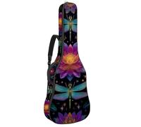 Housse souple pour guitare acoustique, avec 2 poches et boucle de suspension arrière pour guitare classique basse électrique de 101,6 cm, 104,7 cm, 106,7 cm, fleur de lotus colorée et libellules