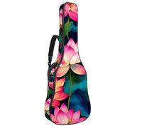 Housse souple pour guitare acoustique avec 2 poches et boucle de suspension arrière pour guitare classique basse électrique de 101,6 cm, 104,7 cm, 106,7 cm, fleurs de lotus roses dans un style vintage