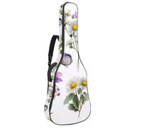 Housse souple pour guitare acoustique avec 2 poches et boucle de suspension arrière pour guitare classique basse électrique de 101,6 cm, 104,7 cm, 106,7 cm, fleurs de lotus roses dans un style vintage