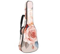 Housse souple pour guitare acoustique avec 2 poches et boucle de suspension arrière pour guitare classique basse électrique de 101,6 cm, 104,7 cm, 106,7 cm, fleurs de lotus roses dans un style vintage