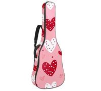 Housse souple pour guitare acoustique avec 2 poches et boucle de suspension arrière pour guitares classiques de 101,6 cm, 104,1 cm, 106,7 cm, petits cœurs mignons avec pois sur fond rose, Multicolore