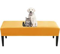 Housse Stretch élastique Banc Universel pour Banc de Salle à Manger Doux Elasticité Banc avec Sangles de Fixation pour hôtel, Banquet, Restaurant Salon, Chambre à Coucher(Gold)