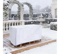 Housse Table de Jardin Exterieur Imperméable Protection 350x150x80/LxWxH Bâche Salon de Jardin Carré, Tissu Oxford 420D avec Coupe-Vent Boucles et Cordon de Serrage pour Balcon, Terrasse - Argent