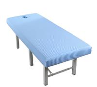Housse Table De Massage Lot de 10 draps table massage en satin élastique à rayures, couverture complète avec bande caoutchouc, housse lit SPA trou(SKY BLUE,180x60)