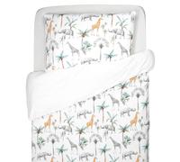 Parure réversible housse de couette + taie d'oreiller enfant safari safari, vert, gris, blanc 140X200 63X63