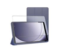 Housse TPU Gel Silicone pour Galaxy Tab A9 8.7 (2023) SM-X110 Smart Case Support Auto-veille, Bleu Foncé + Film VERRE Trempé