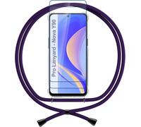 Housse Transparente Anti-Jaunissement Avec Lanière Réglable Pour Huawei Nova Y90, Coque Tpu Antichoc Et Protecteur D'écran En Verre Trempé, Nuit Violet