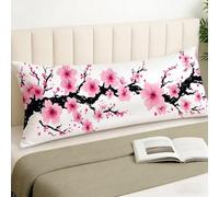 Housse Traversin 145 cm x 40 cm, Housse Coussin Japon, Fleurs de cerisier Motif Velour Taie d'oreiller avec Fermeture Eclair Caché Oreiller pour Decoration Maison Salon Chambre Lit Cadeau Femme,Cod326