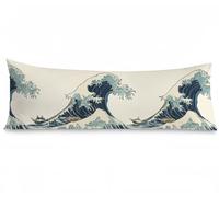 Housse Traversin 145 cm x 40 cm Housse Coussin Japon, Vagues de l'océan Motif Velour Douce Double Face Impression Taie d'oreiller avec Fermeture Eclair Caché Oreiller pour Salon Chambre Lit, Model647