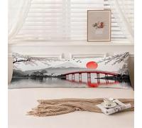 Housse Traversin 150 cm Japon Taie d'oreiller 50 x 150, Housse de Coussin Paysage Taie de Traversin Doux Velour Protège Oreiller, Double Face Impression Oreiller pour Salon Chambre Lit Canapé,Model363