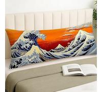 Housse Traversin 150 cm x 50 cm, Housse Coussin Japon, Flots Motif Velour Douce Double Face Impression Taie d'oreiller avec Fermeture Eclair Caché Oreiller pour Decoration Maison Cadeau Femme, Cod761