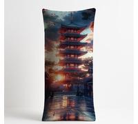 Housse Traversin 30x90cm Imperméable Lin Taie d'oreiller 30 x 90 Japon Housse de Coussin Architecture Double Face Impression pour Balcon Jardin Salon Lit Canapé Decoration Maison Cadeau Femme KDZT1583