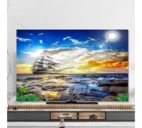Housse TV, Couverture De Protection D'écran De TV, Couverture Anti-poussière D'impression De Plage De Bord De Mer Couverture imperméable De Tissu De Poussière De TV for L'écran Incurvé De Bureau Fixé