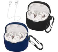 Housse Ultrafine Antichoc Compatible Avec Jbl Tune Flex Tws - Lot 2 Coques En Silicone Liquide (Noir Et Bleu), 2 Mousquetons Métalliques Et 2 Cordons Anti-Perte
