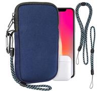 Housse Universelle Smartphone, Pochette de Protection en Durable néoprène pour téléphone Portable Sacoche de Protection avec Mousqueton et Dragonne Compatible avec iPhone 13 14 15 16, Bleu