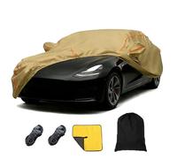 Housse Voiture Exterieur Anti-UV, Anti-Vent et Anti-poussière avec Fermeture Éclair Latérale Bache Protection Voiture,Khaki-FitsTeslaModel3