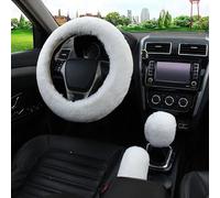 Housse Volant Couverture Volant Voiture Fourrure Artificielle Couverture Changement Frein À Main Voiture Chaude D'hiver Ensemble Trois Pièces Volant Chauffant 38cm Couvre Volant ( Couleur : Blanc )