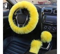 Housse Volant Couvre Volant Couverture Volant Voiture Fourrure Artificielle Couverture Changement Frein À Main Voiture Chaude d'hiver Ensemble Trois Pièces Volant Chauffant 38cm(Jaune)