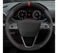 Housse Volant pour Seat pour Leon 5F Mk3 2013-2020 pour Ibiza 6J pour Tarraco pour Arona pour Ateca pour Alhambra Couvre-Volant Voiture Daim Noir Doux Cousu Main Protège Volant(Light Blue Thread)