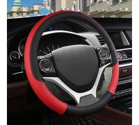 Housse Volant Voiture Housse de Volant de Voiture en Faux Cuir gaufrage carré pour Civic 2004 2006 2007 2008 2009 2012 2013 2014 Accessoires Automobiles(Red3)