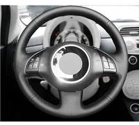 Housse Volant Voiture Housse de Volant Voiture en Cuir Microfibre perforé, Accessoires pour Fiat 500 2007-2015 pour 500e 2014-2018 pour 500C 2014-2017(White line5)
