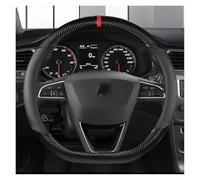 Housse Volant Voiture pour Seat pour Tarraco pour Ateca pour MII pour Leon pour Exeo St FR Housse Volant Voiture en Fibre Carbone Et Cuir Antidérapante 38 Cm(Black O Shape)