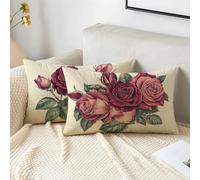 Housses Coussin 30x50 cm Crème Housses Coussin Exterieur Lot de 2 Velour Rectangulaire Taie Oreiller Double Face Impression Cushion Covers pour Décoration Jardin Terrasse Balcon Voiture, Fleur 2s-1333