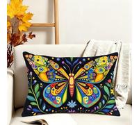 Housses Coussin 30x50 cm Noir Housses Coussin Exterieur Lot de 1 Velour Rectangulaire Taie Oreiller Double Face Impression Cushion Covers pour Noël Décoration Jardin Balcon Voiture, Papillon 3s-142