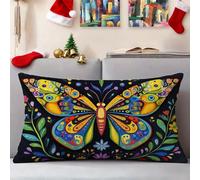 Housses Coussin 30x60 cm Noir Housses Coussin Exterieur Lot de 1 Lin Rectangulaire Taie Oreiller Double Face Impression Cushion Covers pour Décoration Jardin Terrasse Balcon Voiture, Papillon 3s-142