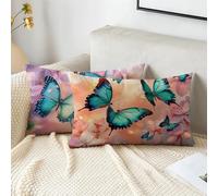Housses Coussin 30x60 cm Vert Housses Coussin Exterieur Lot de 2 Velour Rectangulaire Taie Oreiller Double Face Impression Cushion Covers, Décoration Jardin Terrasse Balcon Voiture, Papillon 2s-904