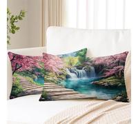 Housses Coussin 40x80 cm Japon Housses Coussin Exterieur Lot de 2 Lin Rectangulaire Taie Oreiller Double Face Impression Cushion Covers pour Décoration Jardin Terrasse Balcon Voiture Banc, Été 2s-628