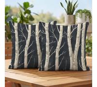 Housses Coussin 50x50 cm Gris Coussin Exterieur Impermeable Lin Taie D'oreiller Arbre Lot de 2 Double Face Impression Cushion Covers pour Decorations Jardin Patio Salon Canapé Balcon Voiture 2h-475