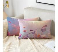Housses Coussin 50x75 cm Rose Housses Coussin Exterieur Lot de 2 Velour Rectangulaire Taie Oreiller Double Face Impression Cushion Covers, Décoration Jardin Terrasse Balcon Voiture, Papillon 2s-727