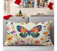 Housses Coussin 50x80 cm Beige Housses Coussin Exterieur Lot de 1 Lin Rectangulaire Taie Oreiller Double Face Impression Cushion Covers pour Décoration Jardin Terrasse Balcon Voiture, Papillon 3s-68