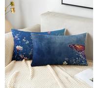 Housses Coussin 60x80 cm Bleu Housses Coussin Exterieur Lot de 2 Velour Rectangulaire Taie Oreiller Double Face Impression Cushion Covers, Décoration Jardin Terrasse Balcon Voiture, Papillon 2s-767